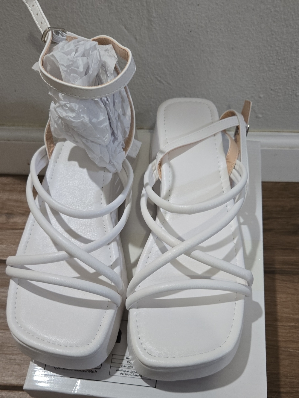 SHEIN White Multi-Strap Square-Toe Ankle Strap Sandals